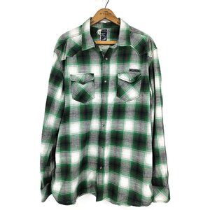 New Diesel Sulphur Western Shirt Mens XXL Green Black Plaid Snap Pearl